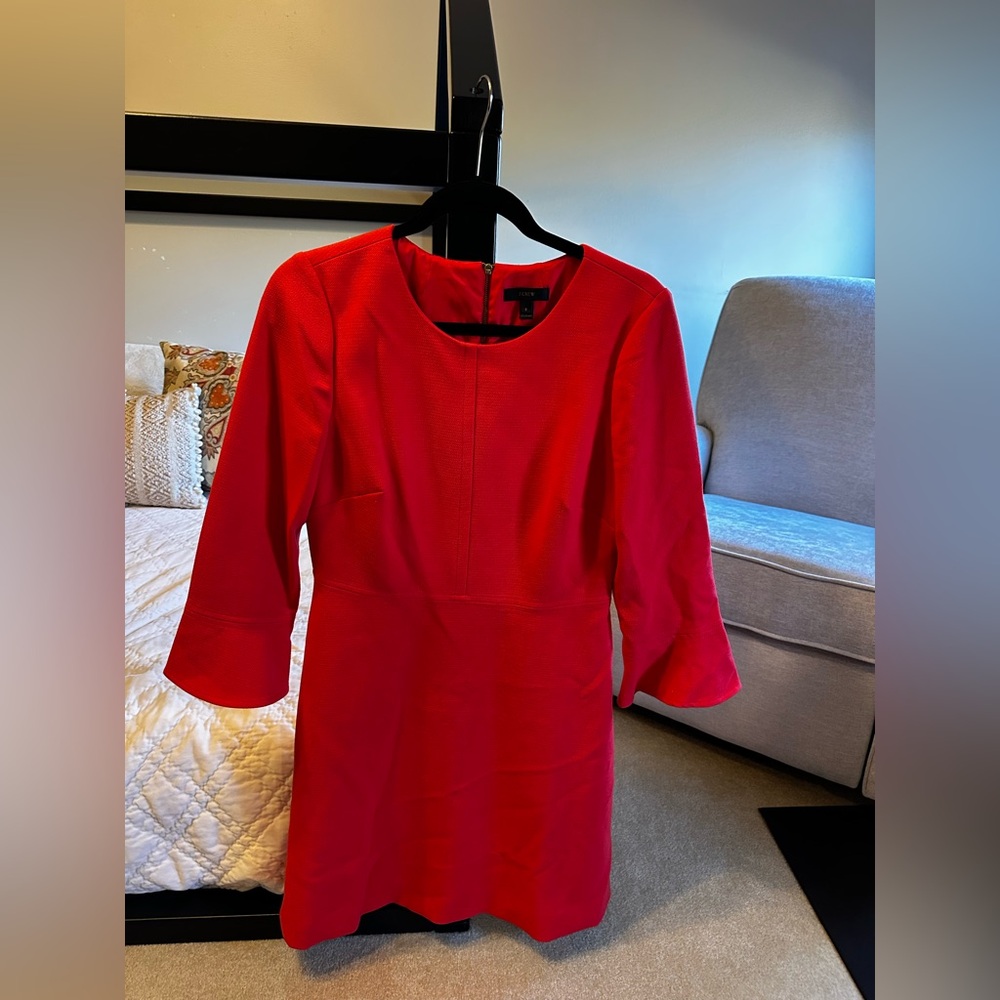 J. Crew Vibrant coral Long Sleeve Dress